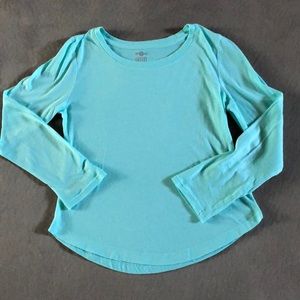 SO Top Girls Size 10 Aqua Blue Long Sleeve Scoop Hem